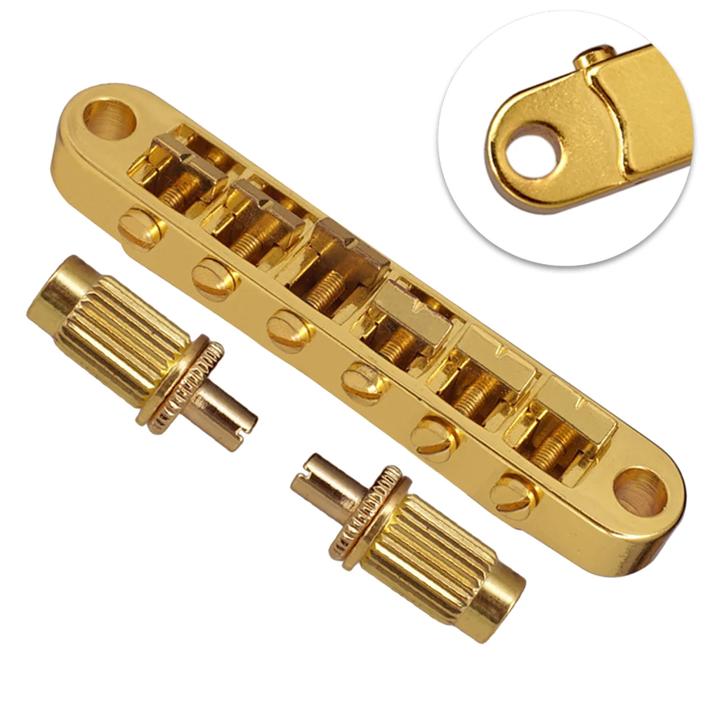 52MM Guitar Bridge Saddle Bridge With Posts For Electric Guitar Accessories Notched Hard Zinc Saddles Metal Gold