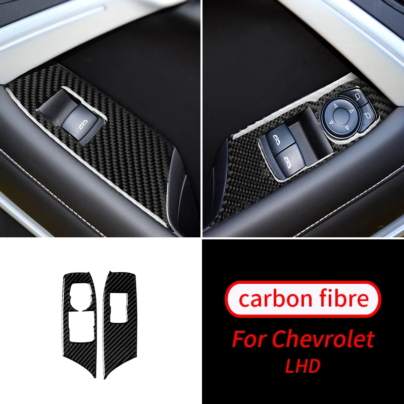 

For Chevrolet Camaro 2017-2019 2 PCS Real Carbon Fiber Window Shift Button Sticker Trim Car Interior Accessories