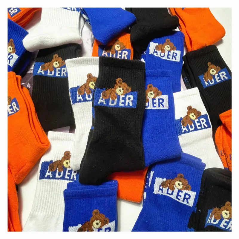 Носки Chao в Корейском стиле бренда Ader с мультяшным медведем уличные спортивные
