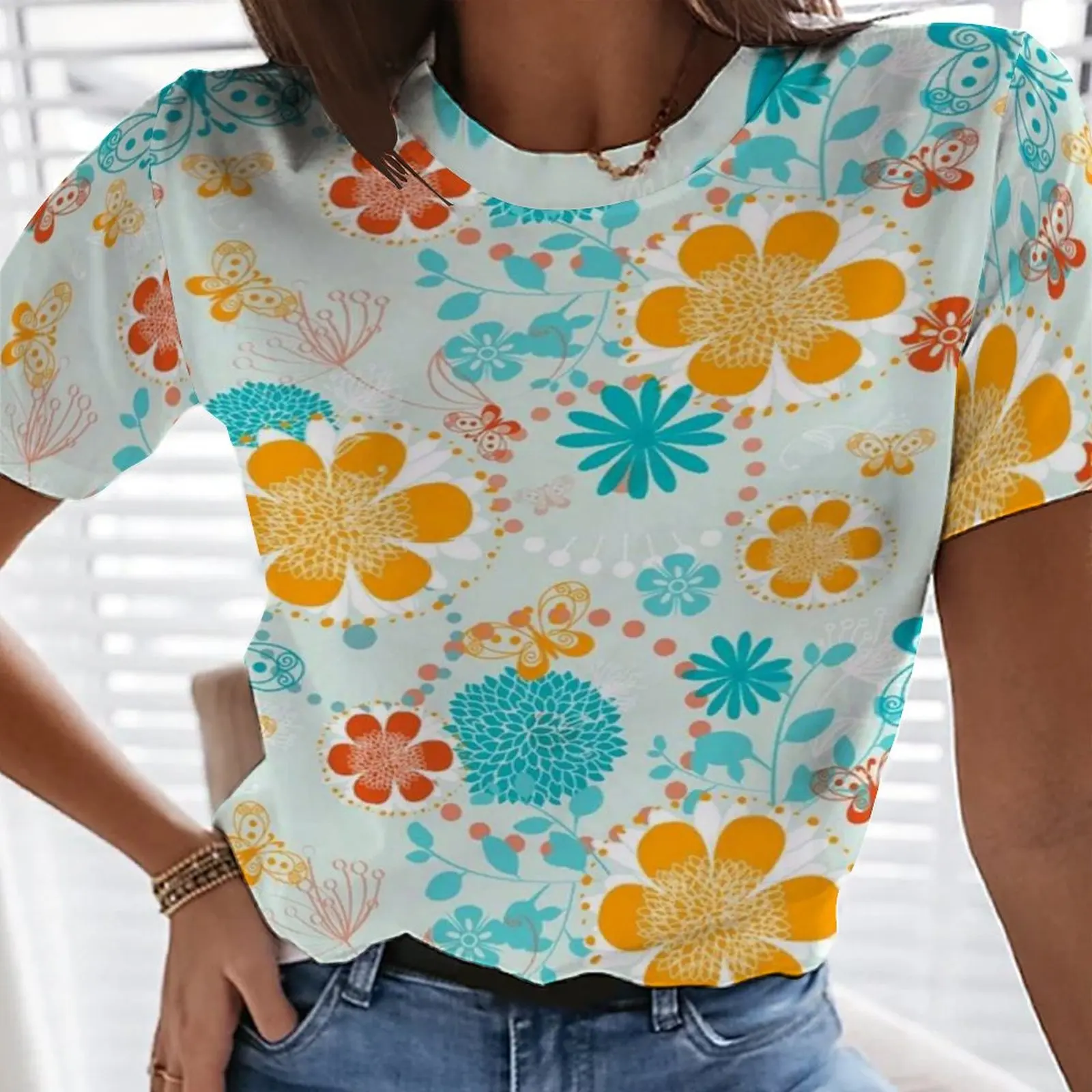 

New Seamless Flower Pattern 3D Print T Shirt Oversized Female Clothing Fashion Style Women Clothes T-Shirts Sexy Girls Tees Tops