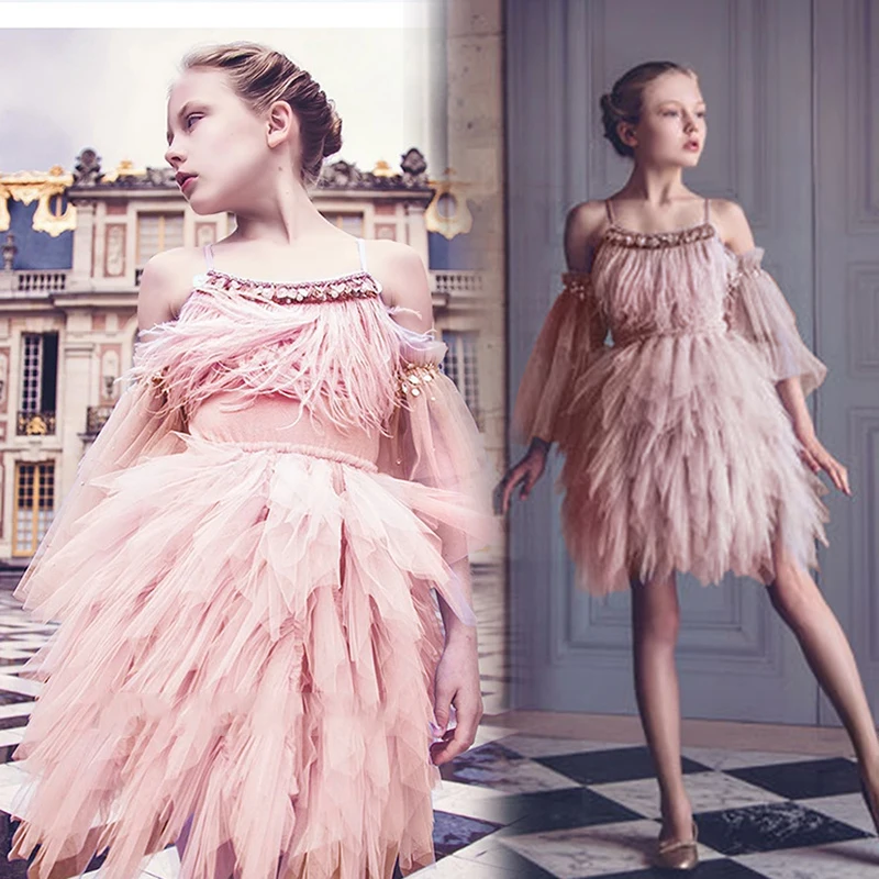 Summer New Girls Princess Dress 3-8 Years Kids Birthday Evening Party Tassel Fluffy Dresses Holiday Tulle Casual Clothes |