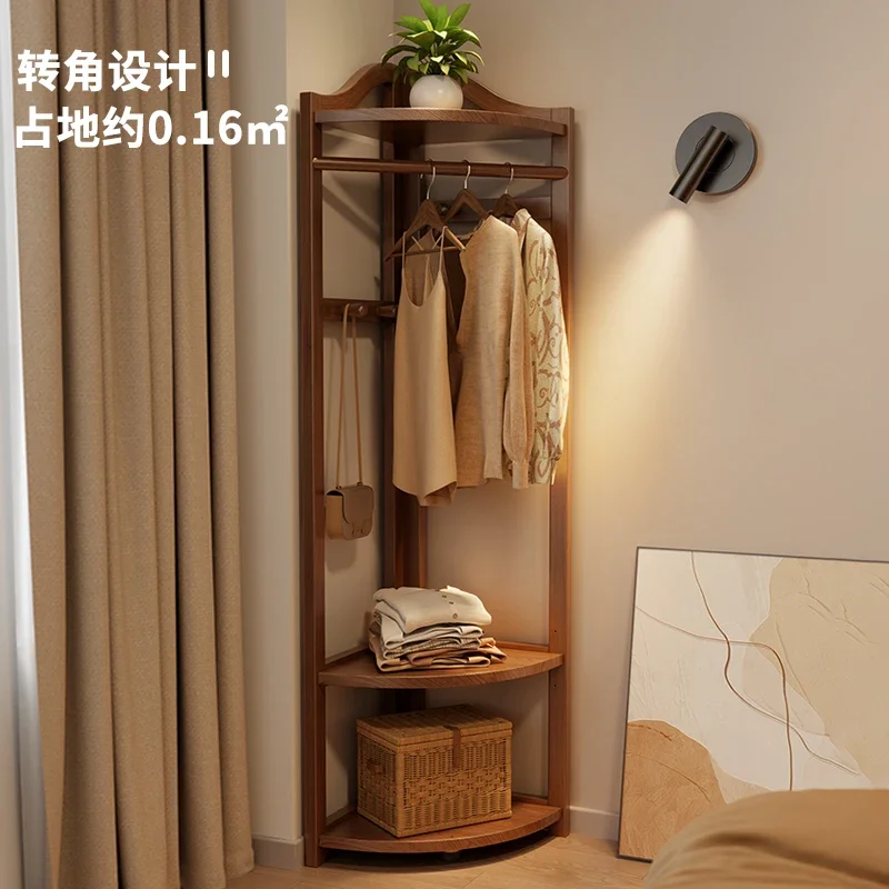 Угловая вешалка для одежды из массива дерева от пола до потолка простая хранения