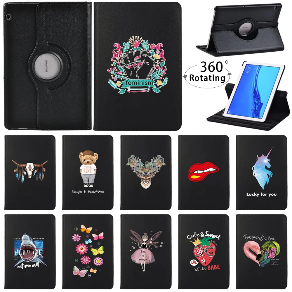 

For Huawei MediaPad T3 10 9.6"/T5 10 10.1" Tablet PC Case New 360-degree Rotatable New Funda Pu Leather New Case + Stylus