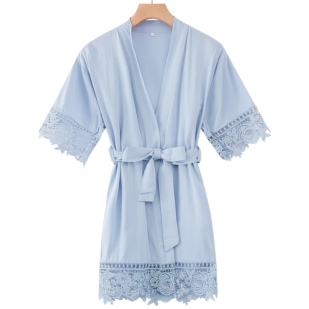 Flower girl Robes Rayon Floral lace trim robes Bridal Kids Kimono Robes party robe KR002