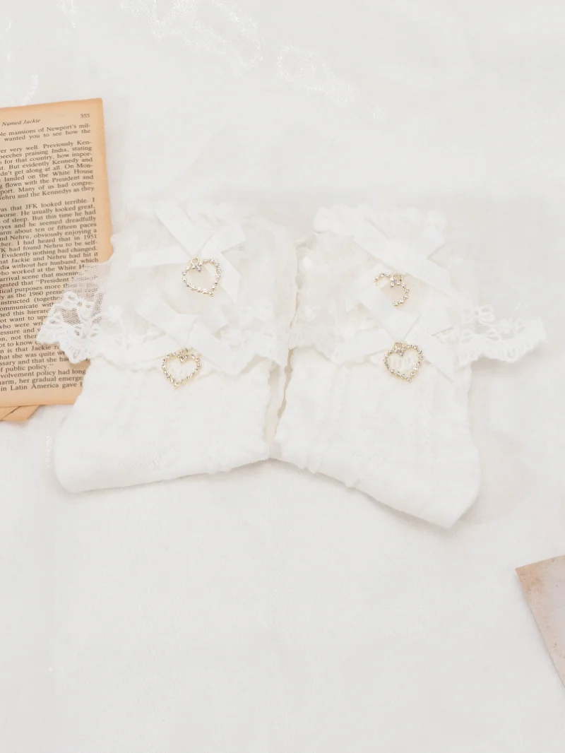 Japanese Style Maiden Lace Heart-Shaped Bow Leg-Shaping Girl Socks Mass-Produced Lolita Mid-Calf Socks Sweet and Cute Stocking