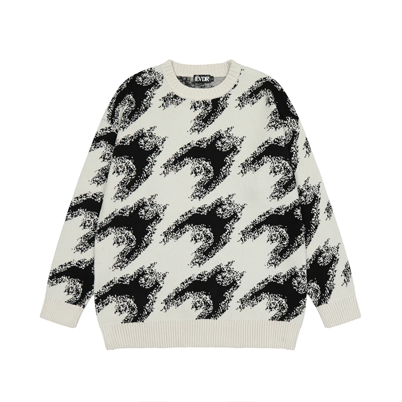 

Harajuku New Round Neck Patchwork Streetwear Oversized Sweaters for Men and Women Retro Hip Hop Oversized Pullover Clothes