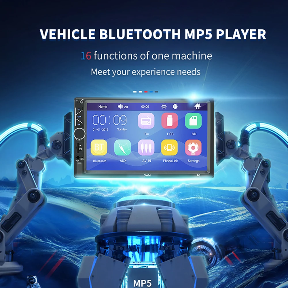 

7-дюймовый автомобильный стереоприемник, мультимедийный видео Универсальный Bluetooth AUX вход USB TF FM-радио, мультимедийный плеер с 12LED камерой