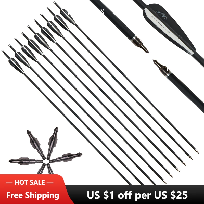 

Стрелы из углеродного волокна 500 со сменной наконечником стрел для стрельбы из лука, охоты