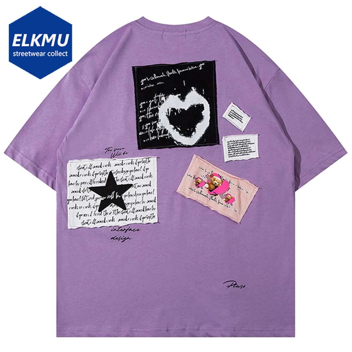 

Men Tshirt Streetwear Hip Hop Patch Letter Print Oversized T-Shirts Harajuku Summer Casual Loose Short Sleeve Tee Shirt Tops