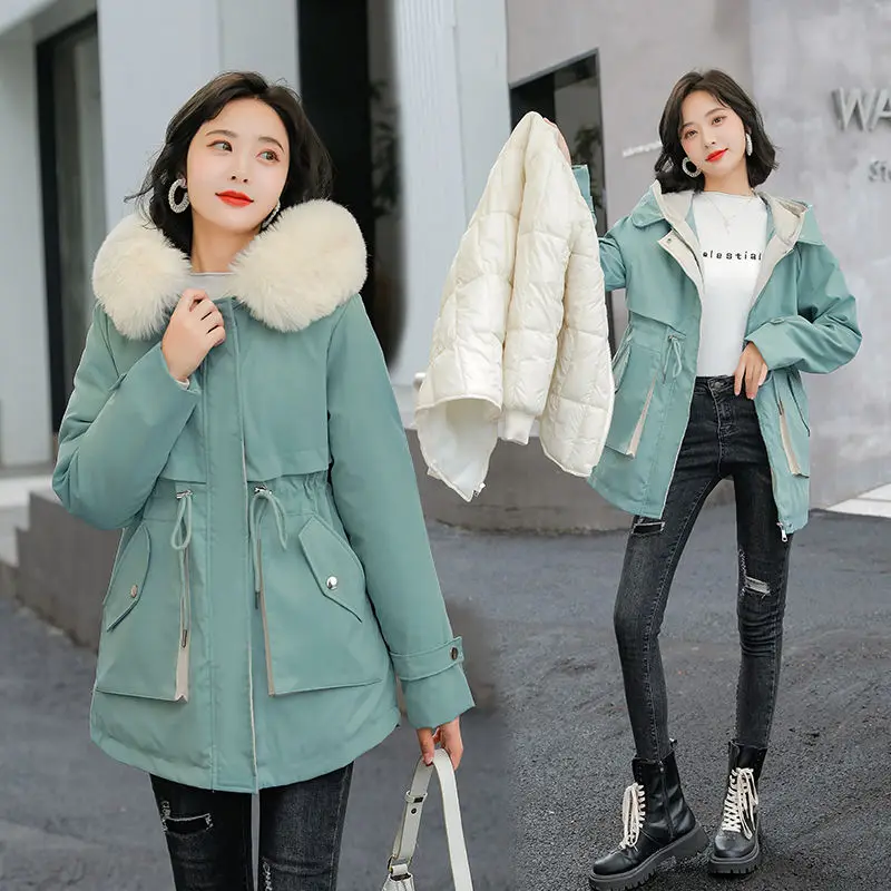 

Parkas Women's Thicken Winter wear Detachable liner Warm Jacket Loose Letter Hooded Coat Windproof Female Snow Outwear Parkas