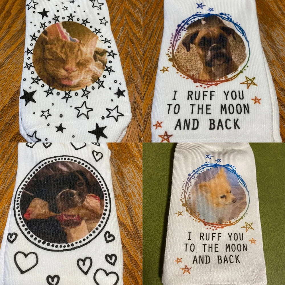 Custom Pet Photo Socks For Pet Lovers Personalized Funny Boat Socks Dog Cat Lover Gifts Cotton Casual Happy Ankle Socks Women