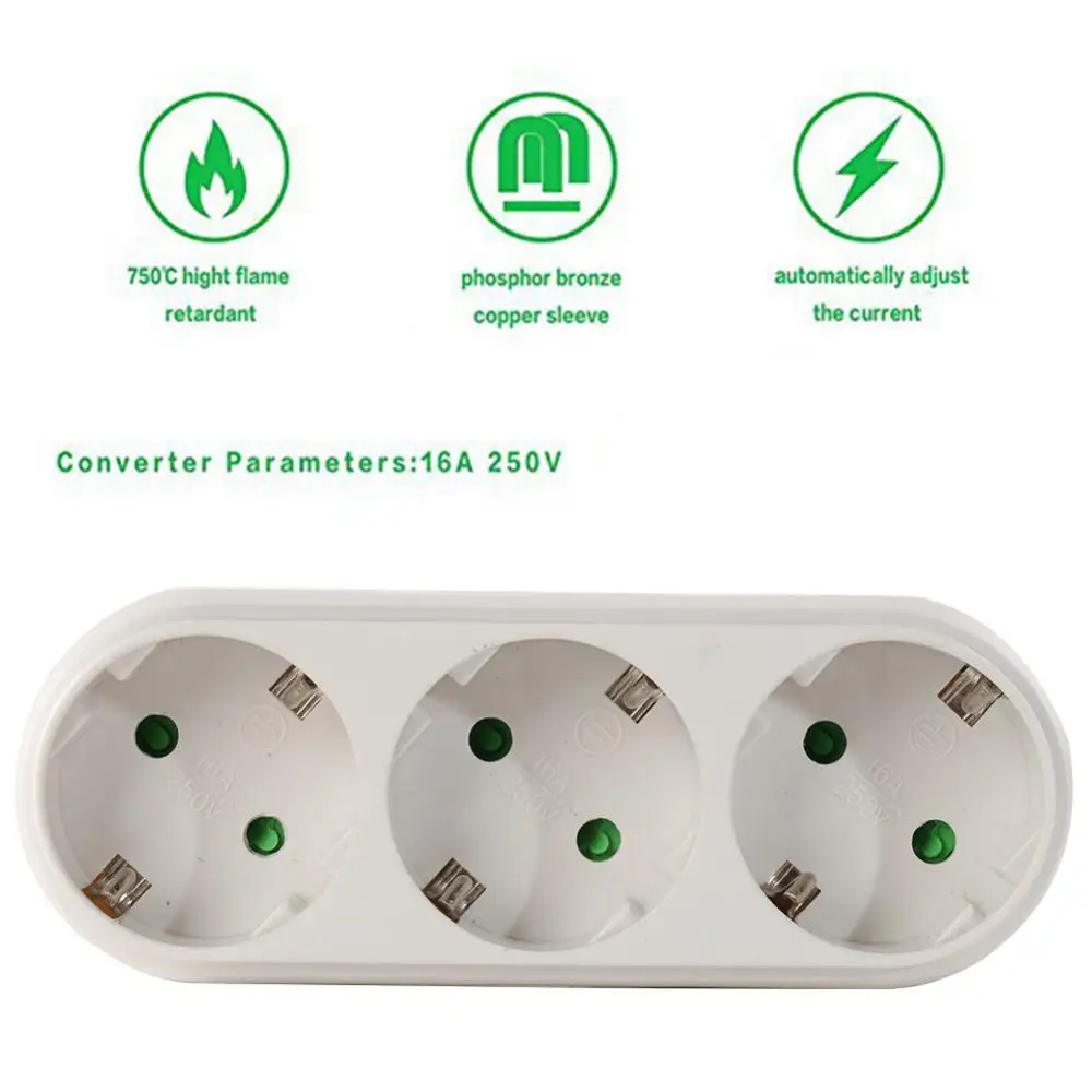 

EU Plug 250V 16A 1 to 3 Way Travel Wall Charger Power Adapter Socket Outlet