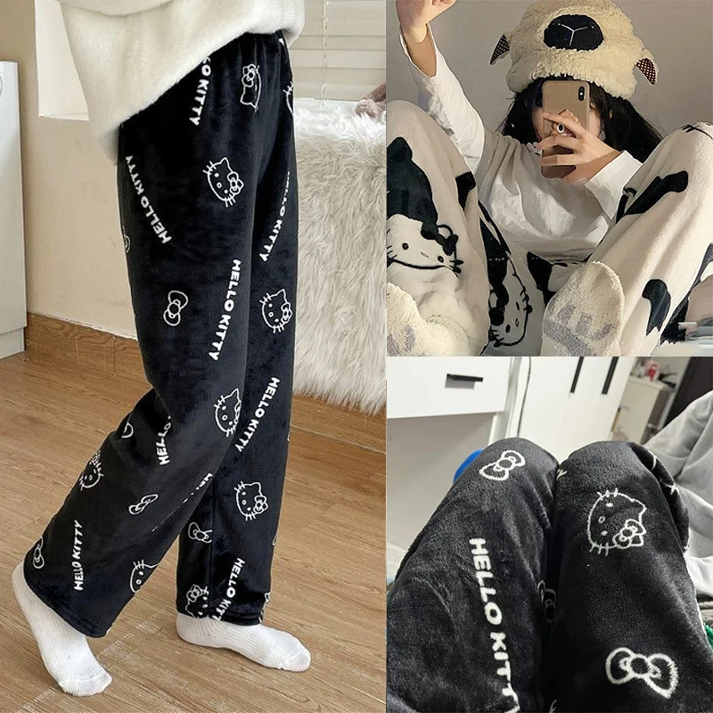 

Hello Kittys Pajama Pants Kawaii Sanrio Cartoon Soft Padded Plush Thicker Outdoors Plushies Clothes Girls Christmas Gifts Toys
