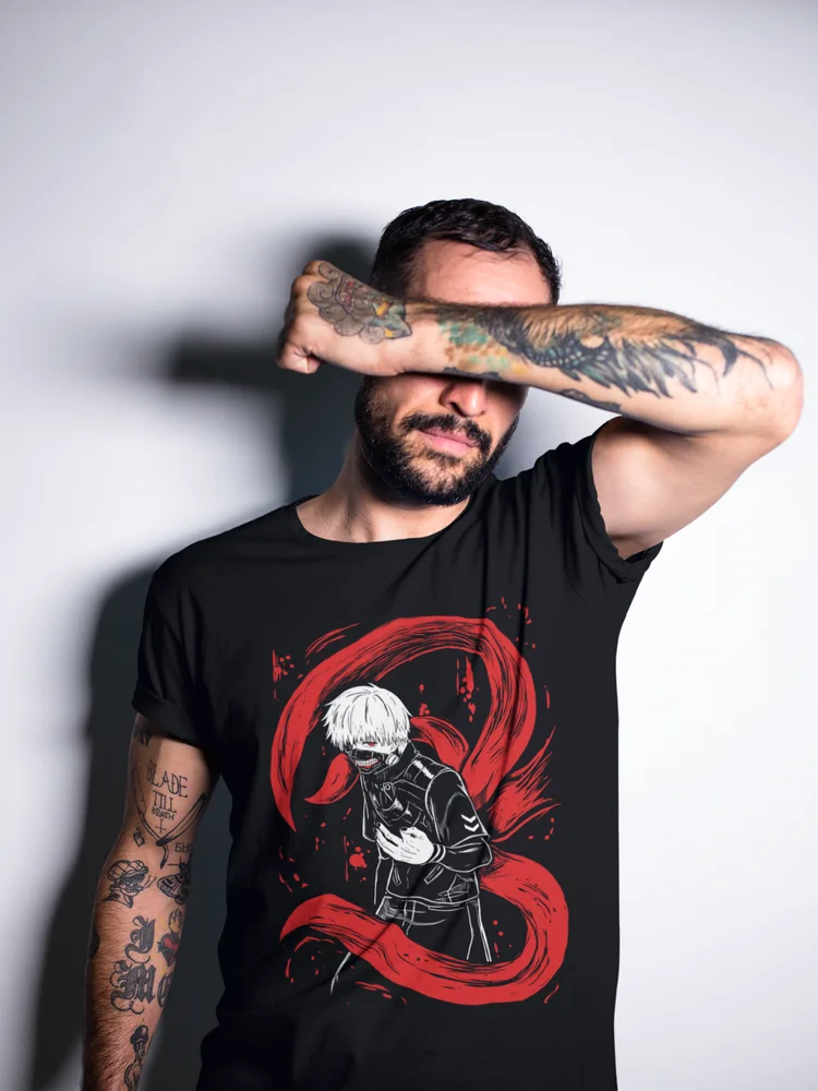 Токийский Гуль Футболка Кен канеки манга полоса ужас Аниме Черная рубашка все