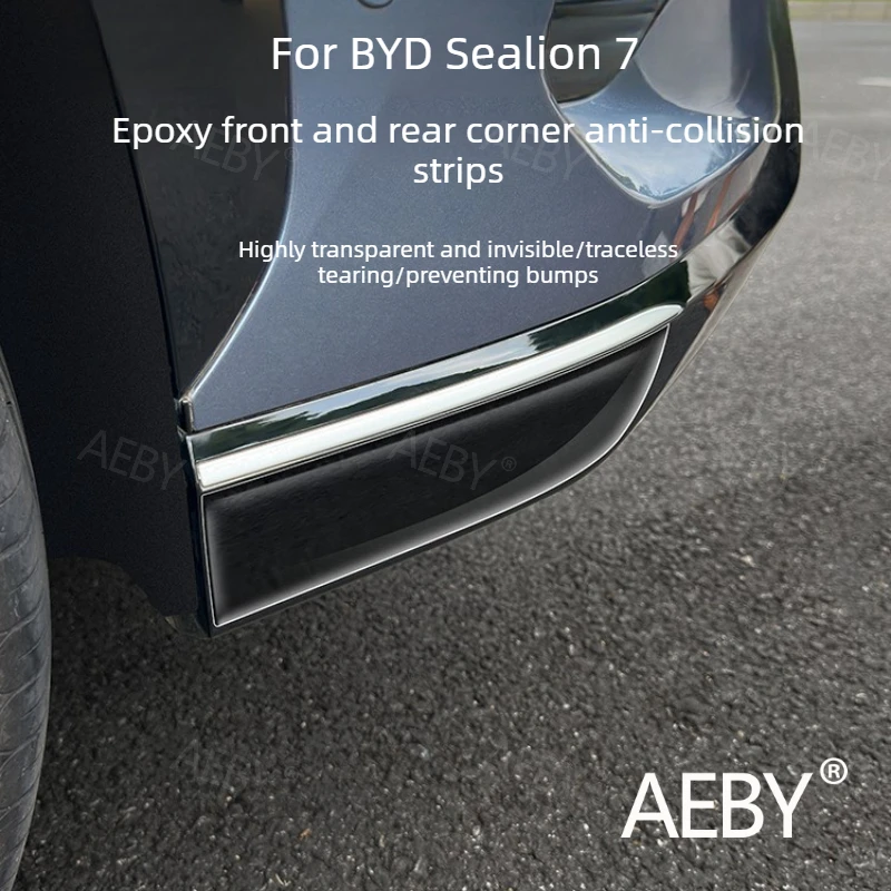 Фото Комплект защитных накладок на бампер для BYD Sealion 7 2024, прозрачная клейкая противоударная полоса, защита углов, защита от царапин №2