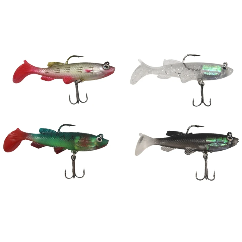 

4Pcs Arrive 8Cm 14G Soft Bait Lead Head Sea Fish Lures Fishing Tackle Sharp Treble Hook T Tail