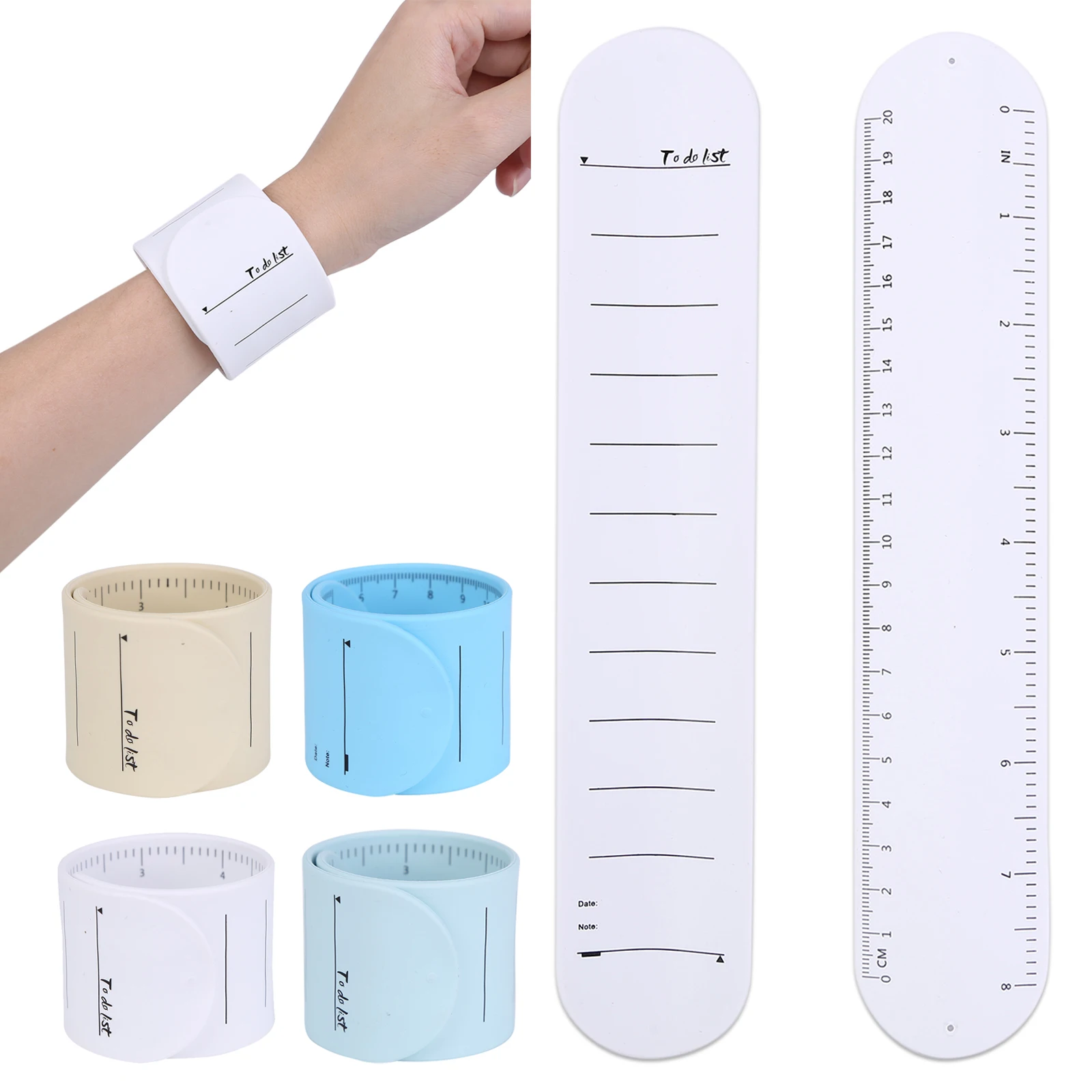 Silicone Memo Bracelet Reusable Wearable Pocket To-do List Wrist Strap Writeable Waterproof with Oversized Scale for Kids Adults