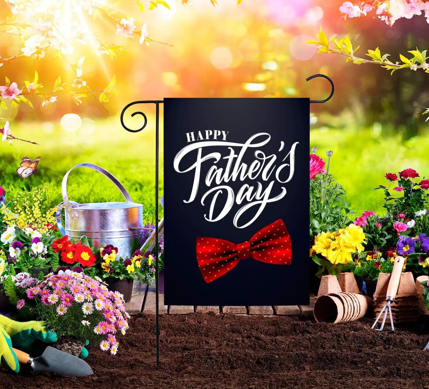Фото Флаг для сада Texupday с красным бантом в горошек ко Дню отца, 12 x 18 дюймов, KKL AAL HHM WZZ №5
