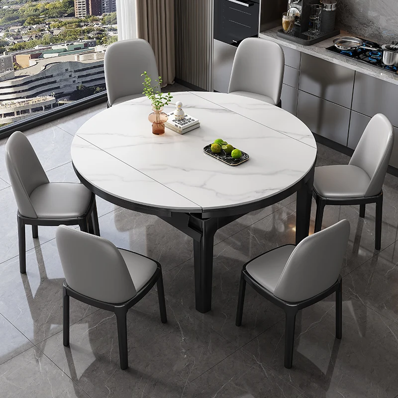 

Rocky plate dining table and chair combination Italian light luxury modern simple small household telescopic folding table