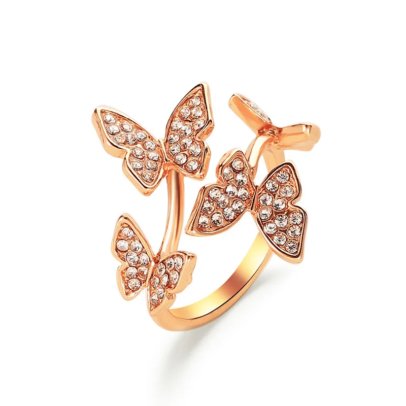 

Cute Rhinestone Butterfly Ring for Women Adjustable Engagment Ring Fashion Insect Boho Gift for Girlfriends Jewelry 2023 Trend