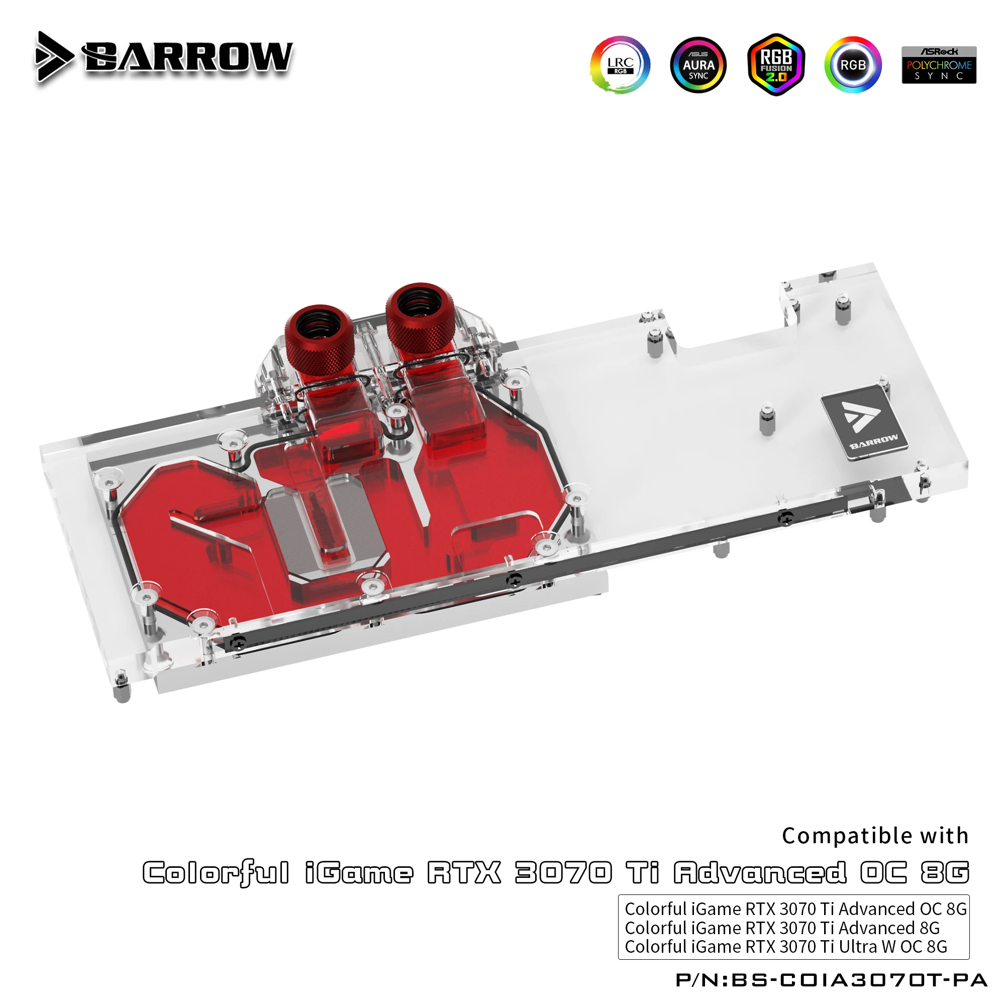 

Barrow GPU Water Cooling Block For Colorful iGame RTX 3070 TI Advanced OC/Ultra W OC 8G,Full Cover Water Cooler BS-COIA3070T-PA