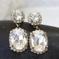luxury zircon womens earrings temperament long face thin ear jewelry gems inlaid white diamonds oval geometric wedding pendant