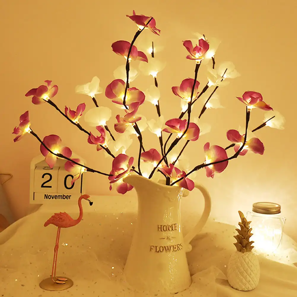 

20LED Simulated Butterfly Orchid Flower Light Strip Christmas Home Docoration Branch Lamp Holiday Wedding Decor Light