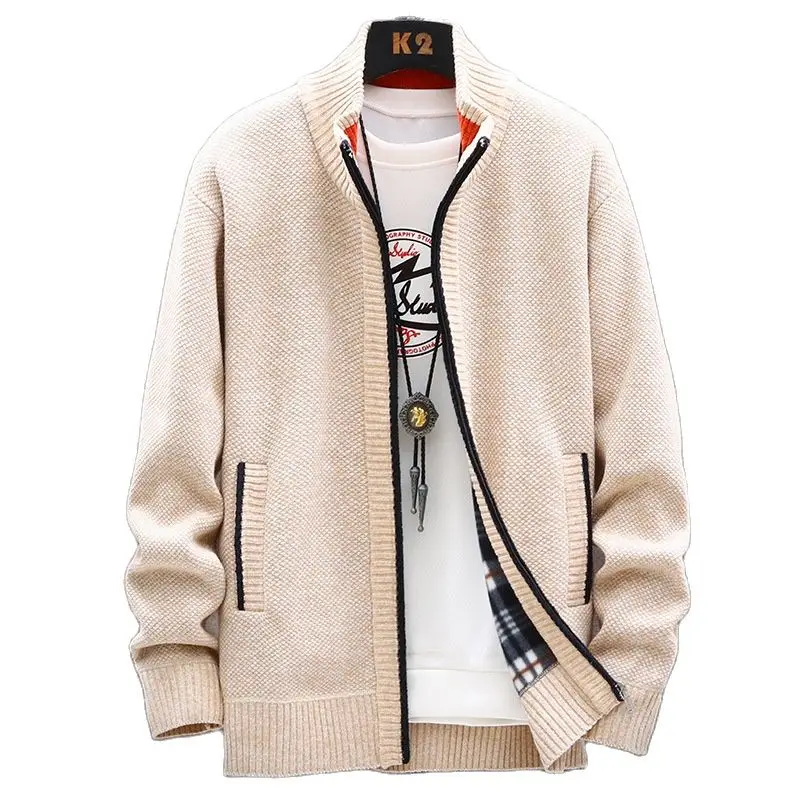 

Men's Sweater Autumn And Winter New Plush Oversized Sweater Coat Stand Collar Cardigan