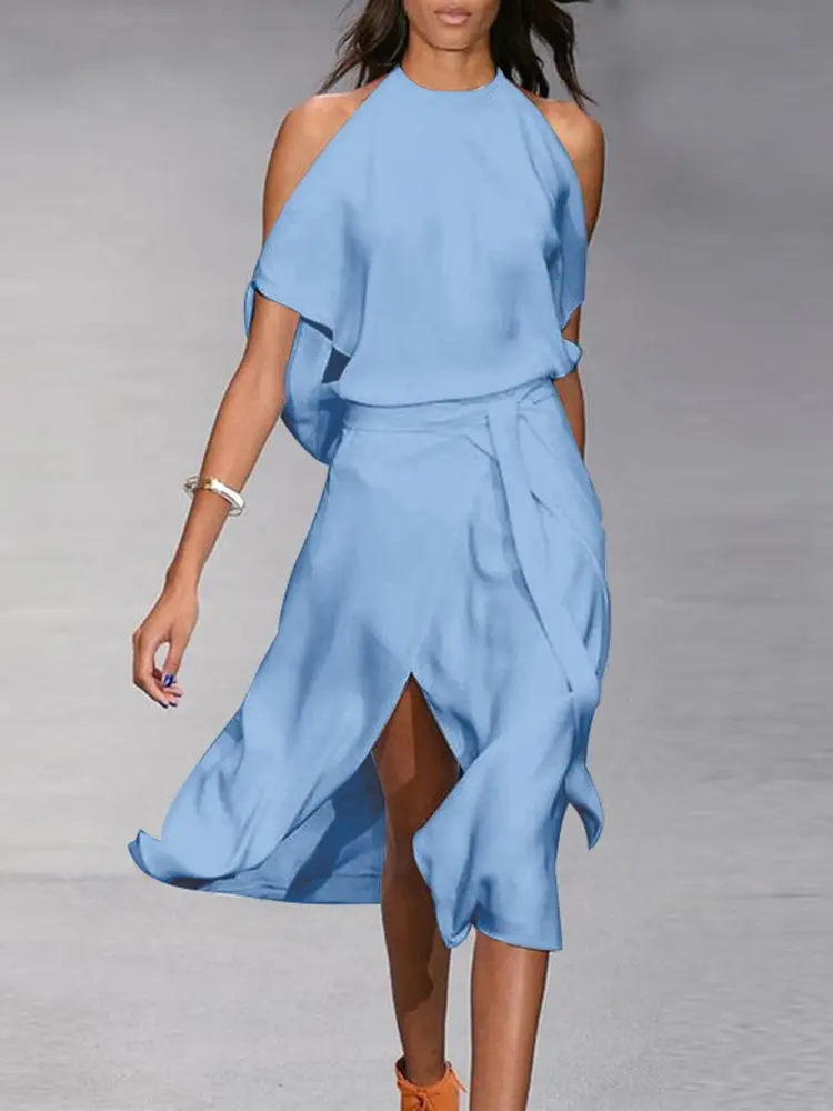 

VONDA Summer Femme Sexy Off Shoulder Sleeveless Robe Women Casual Holiday Solid Vestidos Beach Tank Sundress Party Long Dresses