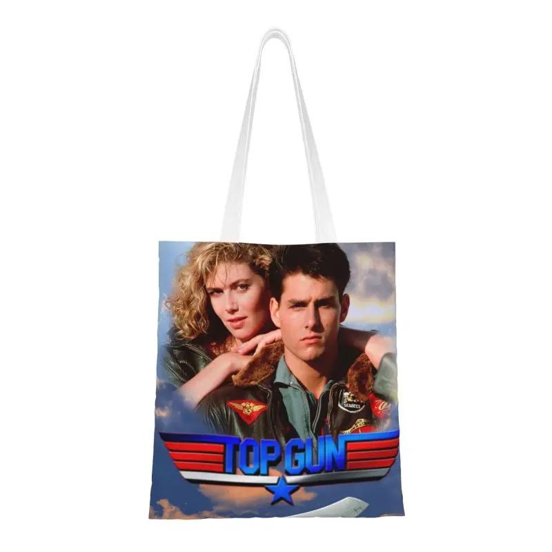 

Custom Top Gun Air Force Fighter Jets Maverick Tom Cruise Movie Shopping Canvas Bag Women Portable Grocery Shopper Tote Bags