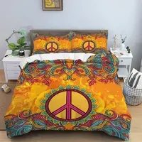 Peace Symbol Duvet Cover Hippie Psychedelic Camper Van Peace Sign Bedding Set Microfiber Boho Mandala Comforter Cover King Size