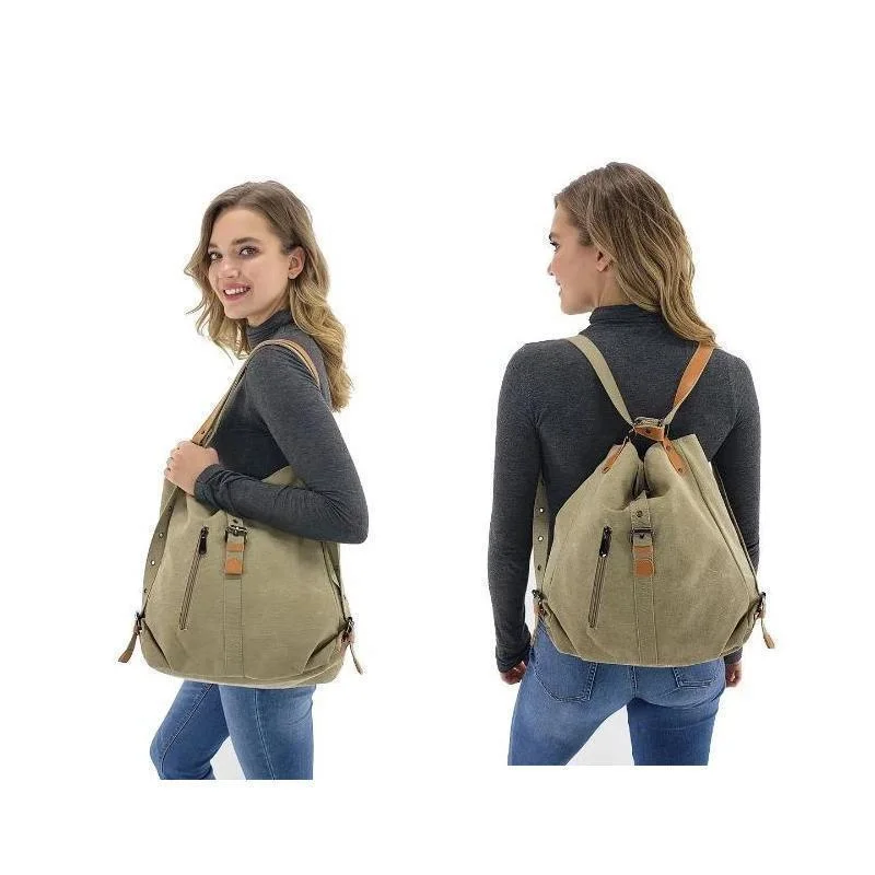 

Winter Canvas Women Shoulder Bags High Quality Multi Function Women Back Pack For Students School Travel Bags Large Capacity
