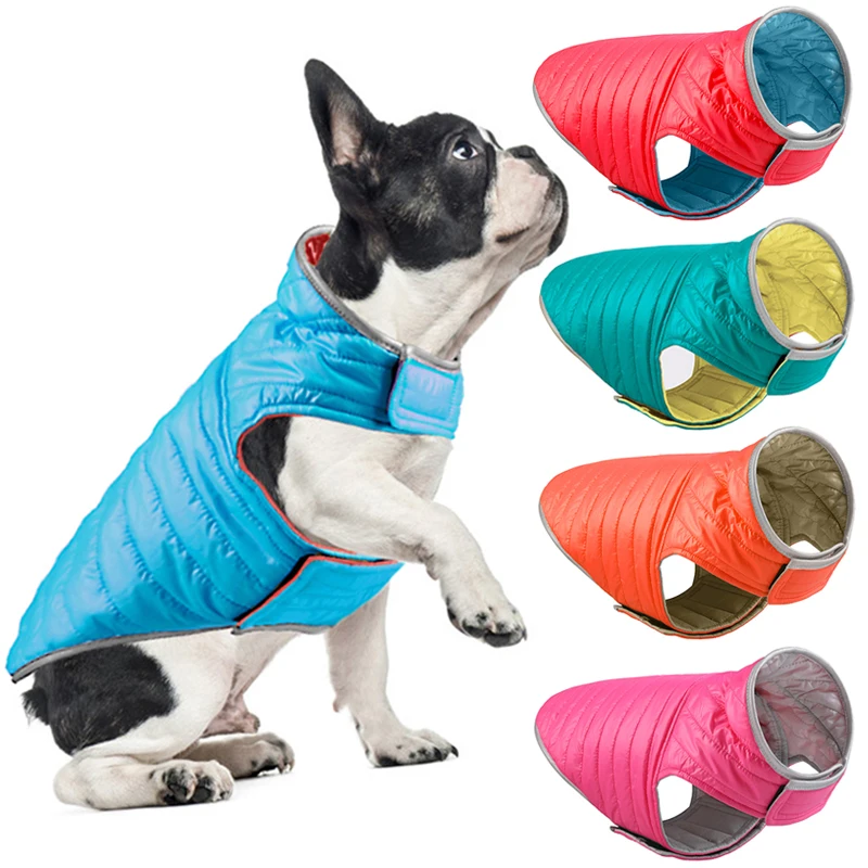 

Waterproof Reversible Dog Jacket Winter Warm Pet Dog Clothes For Dogs Coat Reflective French Bulldog Clothing For Dogs Vest