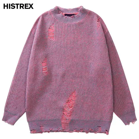 Женский рваный свитер, вязаные Джемперы, вязаный пуловер в стиле хип-хоп, уродливая шикарная Мужская одежда, большие размеры, Мужская трикотажная одежда Y2k