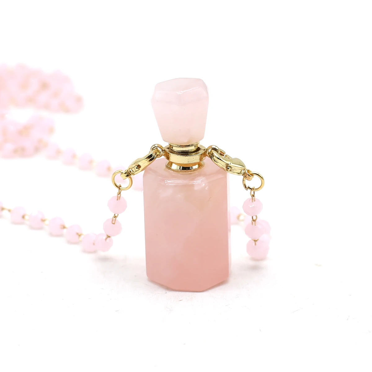 

Ожерелье из натуральных цилиндрических камней, розового кварца, искусственного кристалла, цепочка для женских эфирных масел