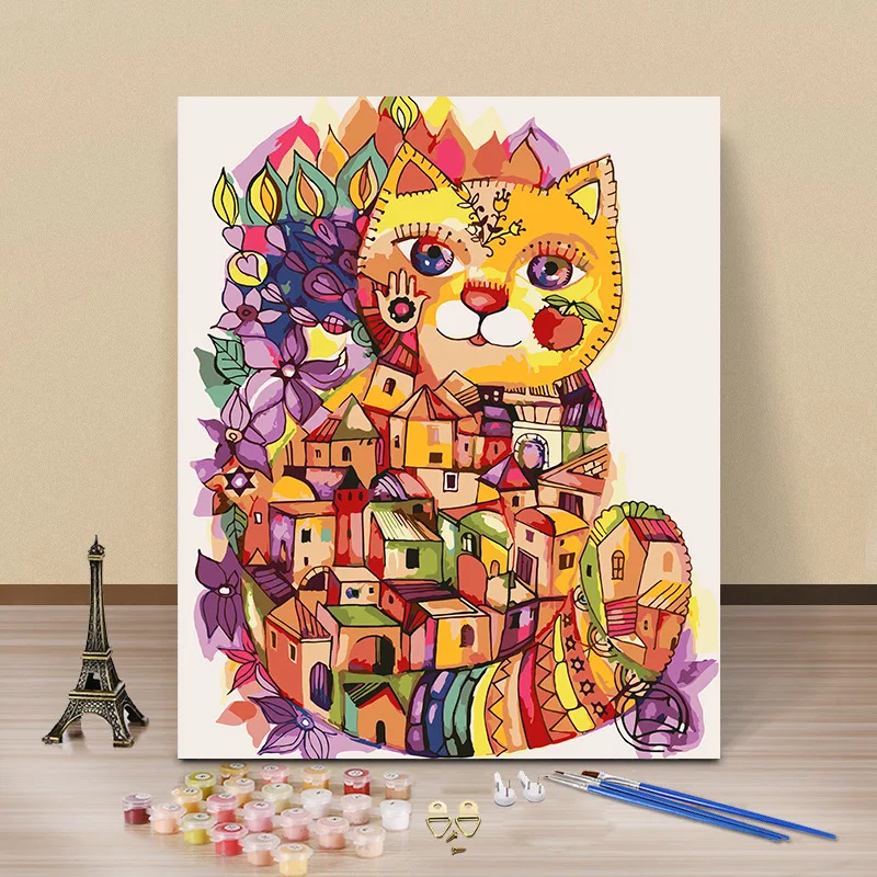 

Oil Painting By Numbers Abstract Cats Picture Coloring DIY HandPainted Oil Painting Home Decoration For Adult On Canvas Drawing