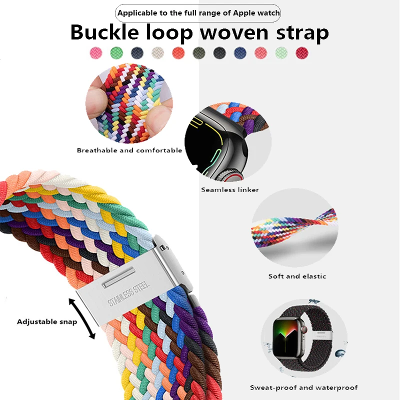 

Nylon Strap for Apple Watch 8 Ultra Band 49mm 44mm 40mm 42mm 38mm Braided Solo Loop Bracelet IWatch Series 3 4 5 SE 6 745mm 41mm