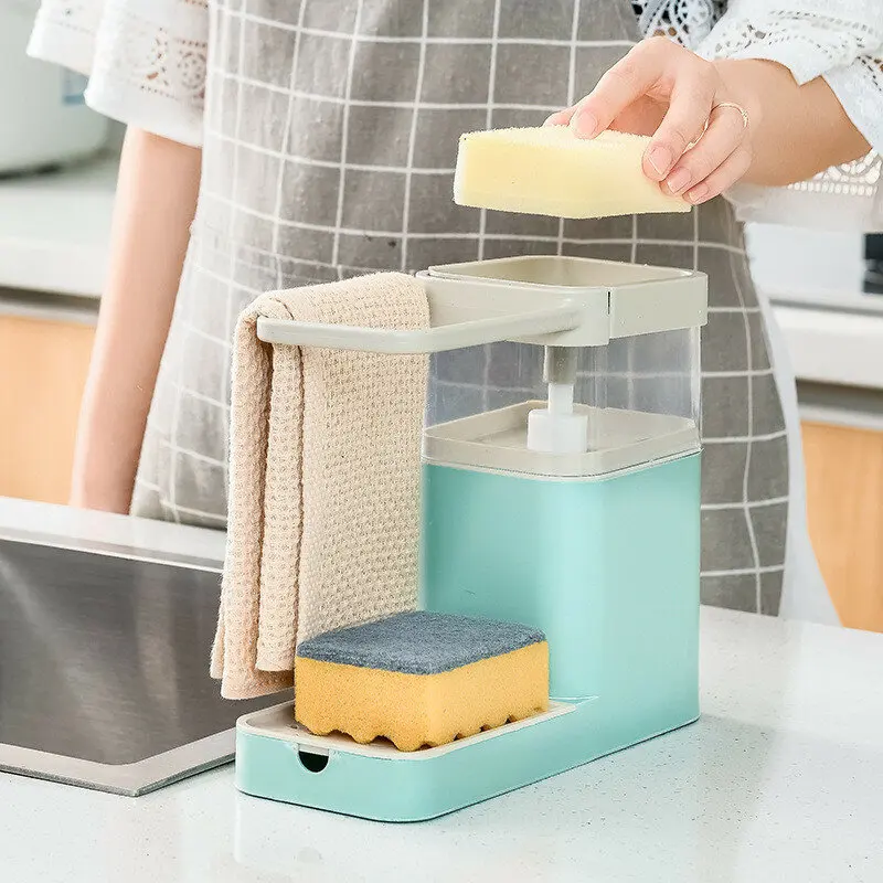 

800ML Kitchen Soap Pump Dispenser Sponge Holder Cleaning Liquid Dispenser Container Press Soap Organizer for Kitchen Cleaner