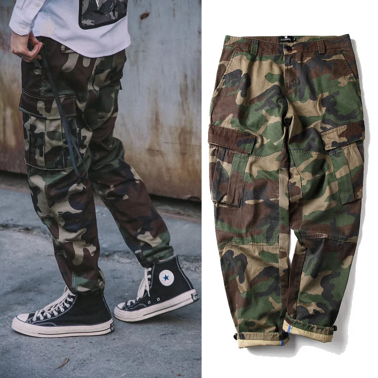 

Fashion Brand Multi-Pocket Camouflage Cargo Pants Loose-Fit Tappered Trousers Skinny Pants Casual Pants Long mens fashion