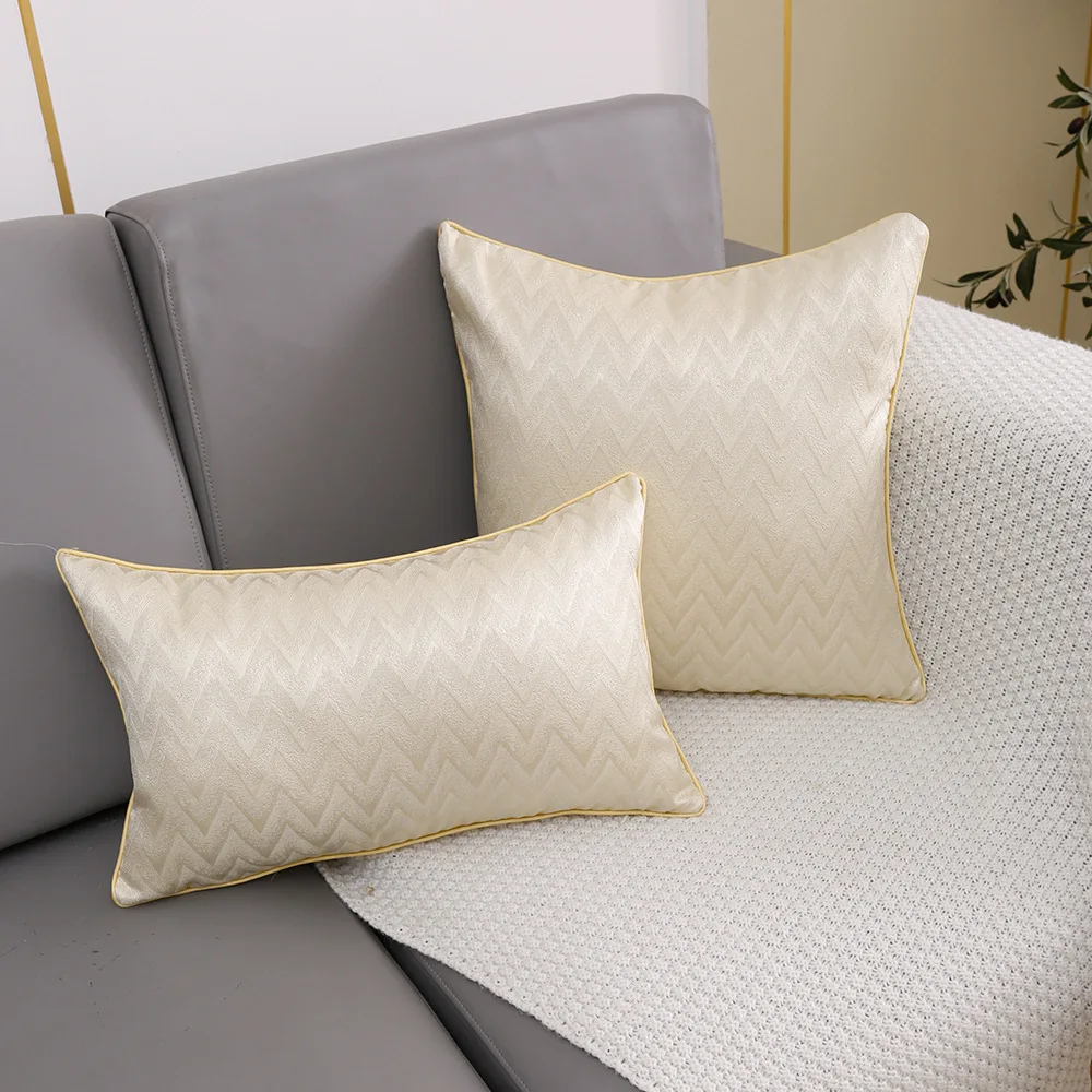 

Creamy-white Wave Jacquard Cushion Cover Nordic Gold Edging Light Luxury Pillow Covers Decorative Decorative Pillows for Sofa
