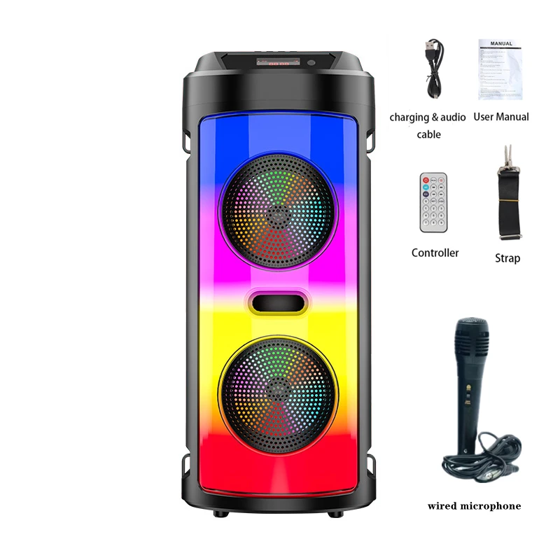 

outdoor dual 4 inch bluetooth speaker portable microphone remote control 30W high power K song RGB lanter caixa de som bluetoot