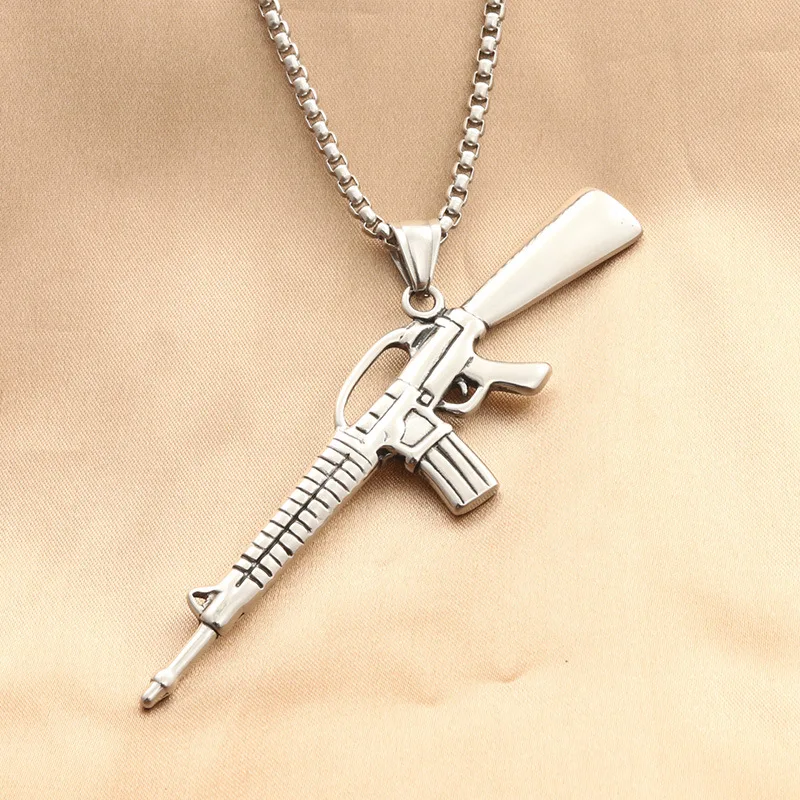 

Подвеска ружье из титановой стали в стиле панк, Мужская цепь, кулон властителя винтовки, аксессуар в ретро стиле