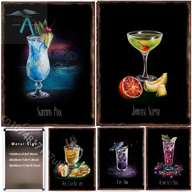 

Classic Cocktails on Black Metal Tin Sign Retro Bar Pub Club Signs Iron Plaque Vintage Home Living Room Wall Decor Posters Craft