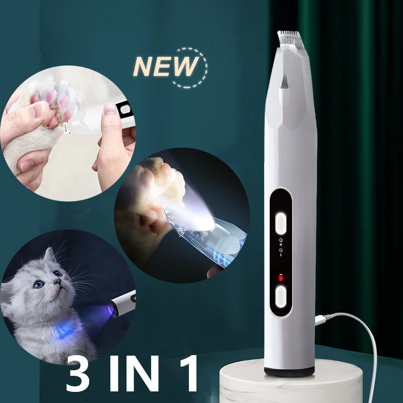 

Dog Clippers 3 in 1 Cordless Pet Trimmer LED Light Clipper Pet Paw Fur Cutter Machine Cat Puppy Quiet Grooming UV Moss Light