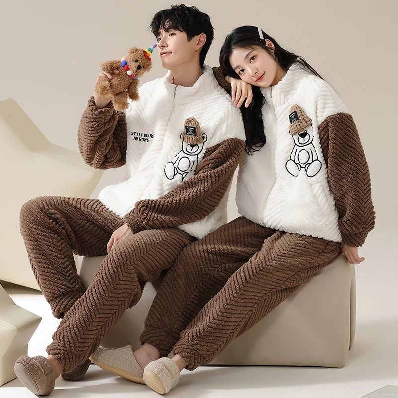 Новейший пижамный комплект для пар зимние женские и мужские милые пижамы на