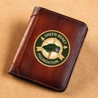 high quality genuine leather men wallets green beret foundation printing short card holder purse luxury brand male wallet