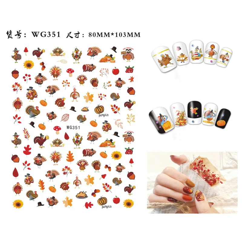 10 Color Plant Leaves 3D Adhesive Craft Nail Stickers Autumn Maple Leaf Nail Repair Tool Nail Decorative Decal Set