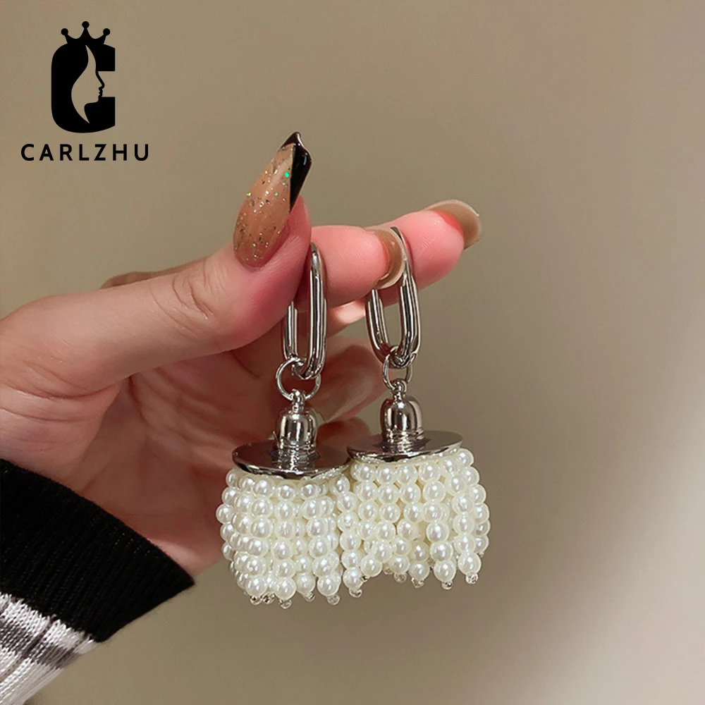 

925 Silver Needle Simulated Pearl Tassel Drop Earring Korea Exaggerated Fashion High-end Earring for Women Female Jewelry