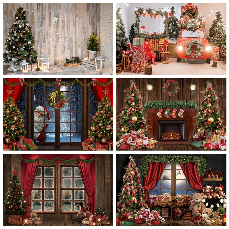 

Christmas Fireplace Photography Backdrop Photocall Baby Portrait Tree Gift Party Decor Background Photo Studio Photographic Prop