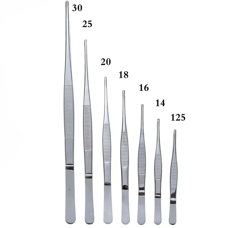 

2022New Stainless Steel 430 Anti-iodine Medical Tweezers Long Straight Forceps 12.5cm-30cm Straight Head Elbow Thicken Medical T